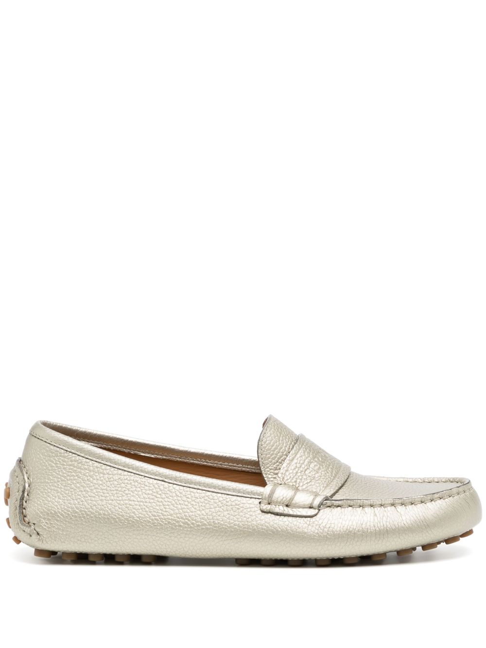 Ferragamo logo凹面压花纹理皮质乐福鞋 - 金色