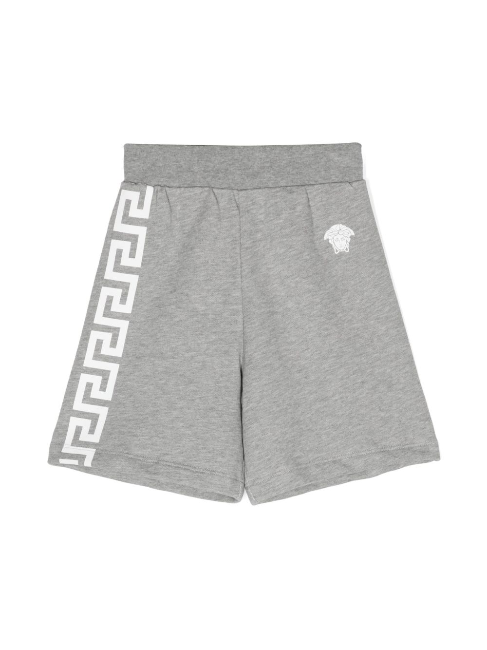Versace Kids 希腊风回纹图案印花棉短裤 - 灰色