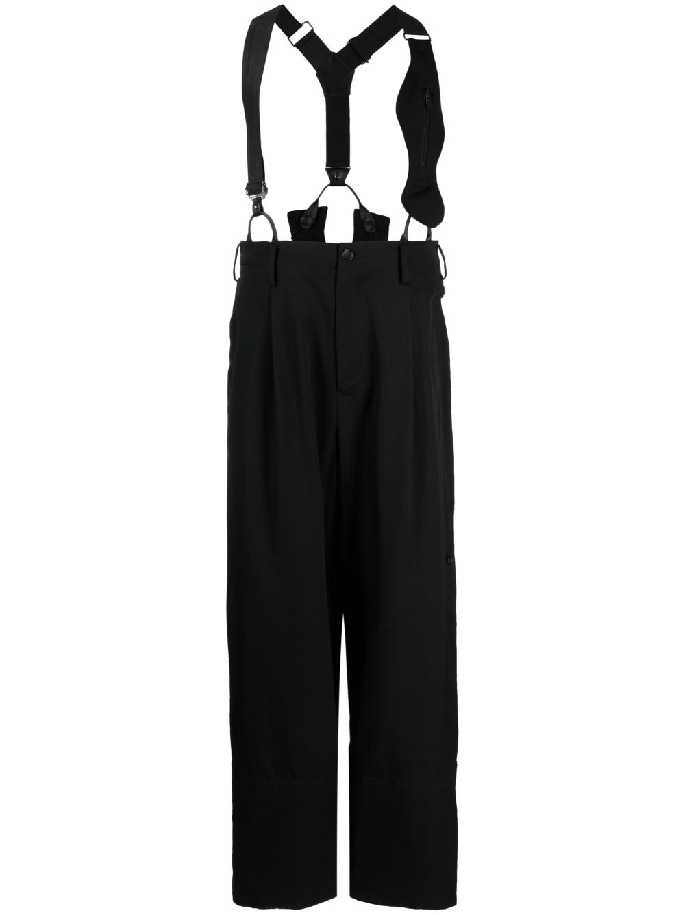 Yohji Yamamoto 直筒背带裤 - 黑色