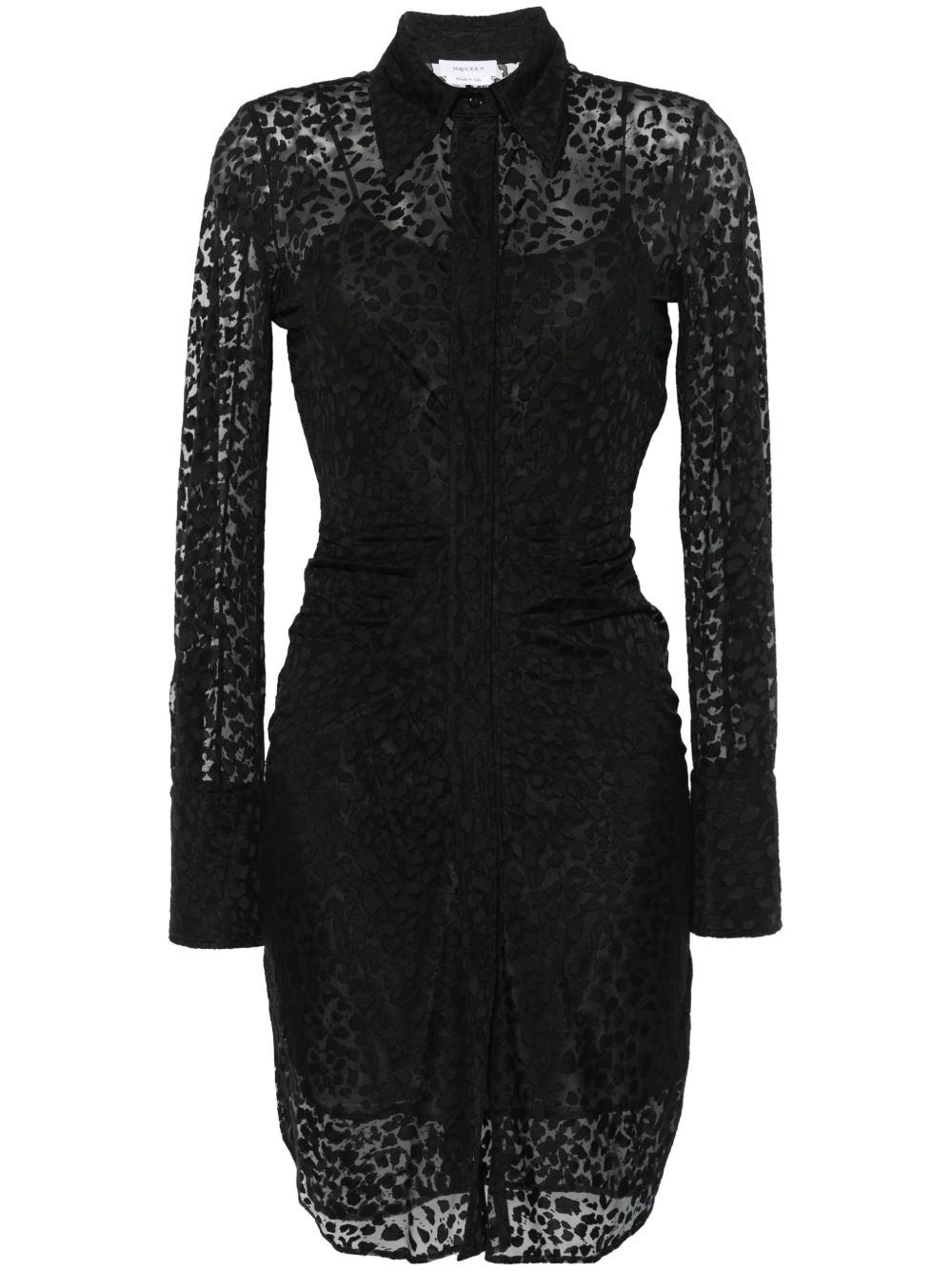 Alexander McQueen 豹纹烧花迷你连衣裙 - 黑色