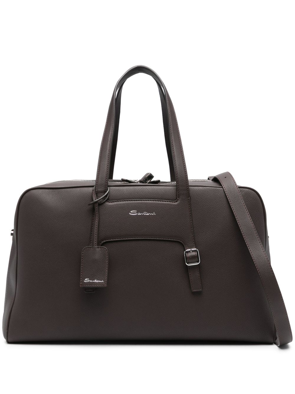 Santoni logo标记皮质旅行包 - 褐色