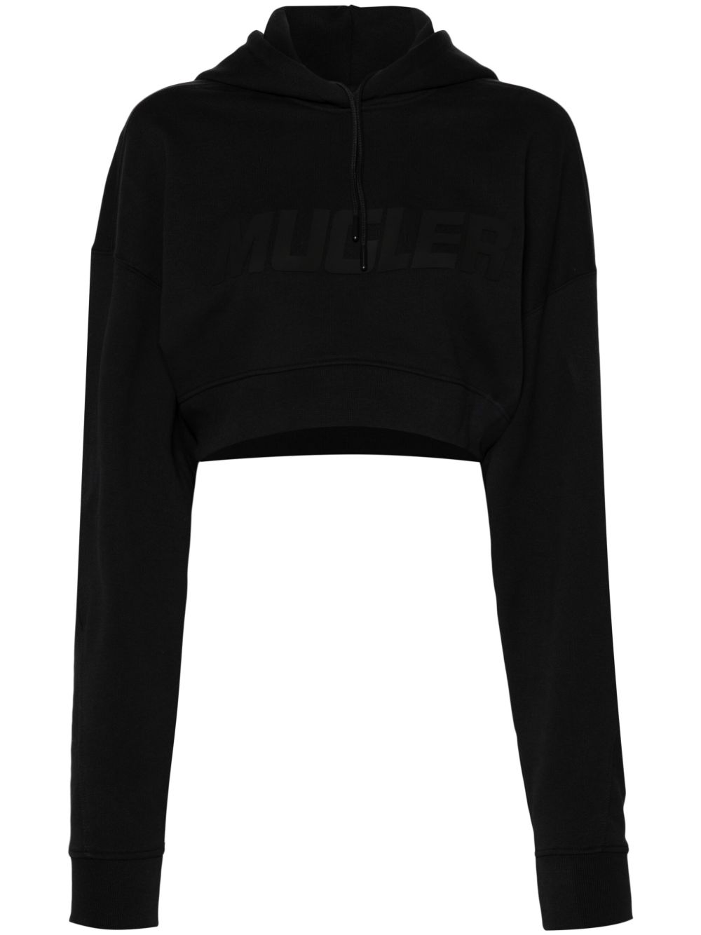 Mugler logo凸纹短款连帽衫 - 黑色
