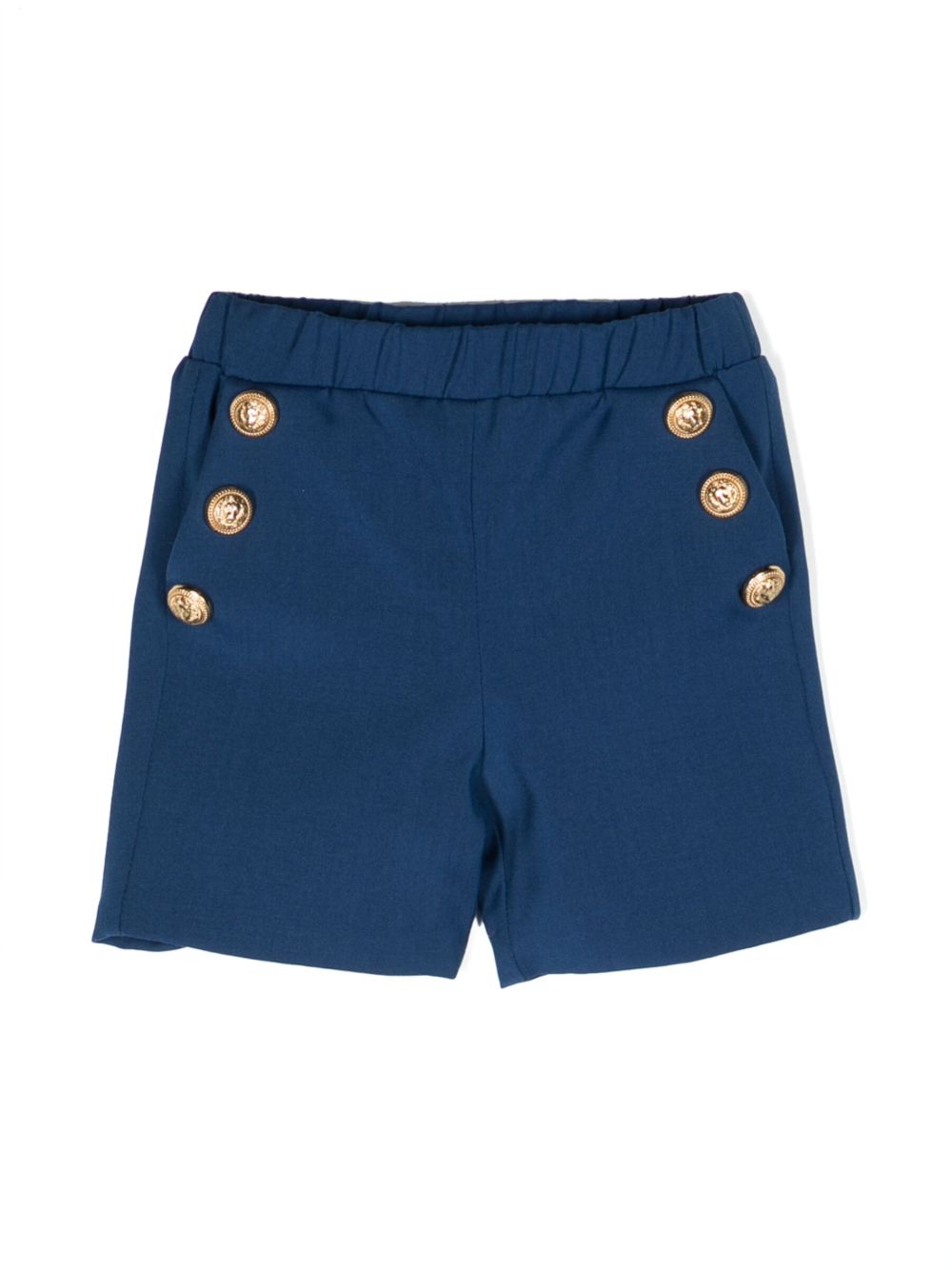 Balmain Kids 纽扣缀饰羊毛短裤 - 蓝色