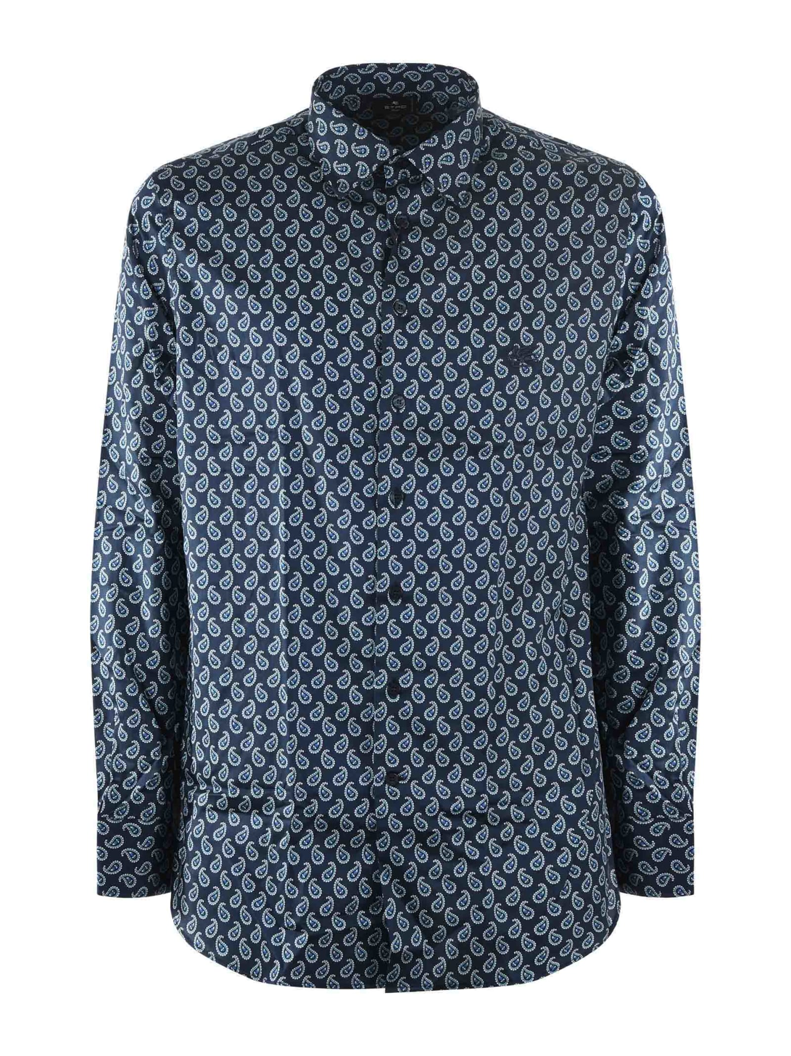 Etro 海军蓝微型佩斯利印花衬衫