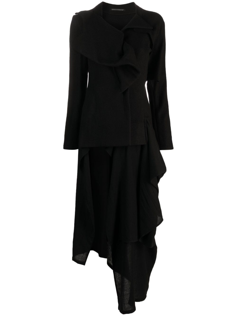 Yohji Yamamoto 荷叶边细节不对称外套 - 黑色