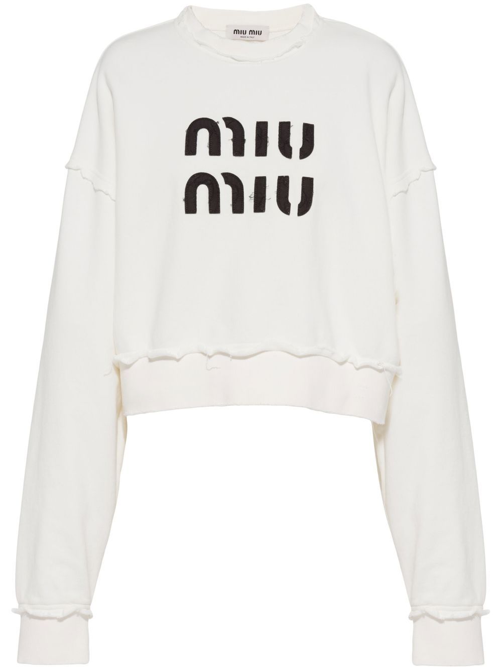 Miu Miu logo刺绣仿旧棉卫衣 - 白色