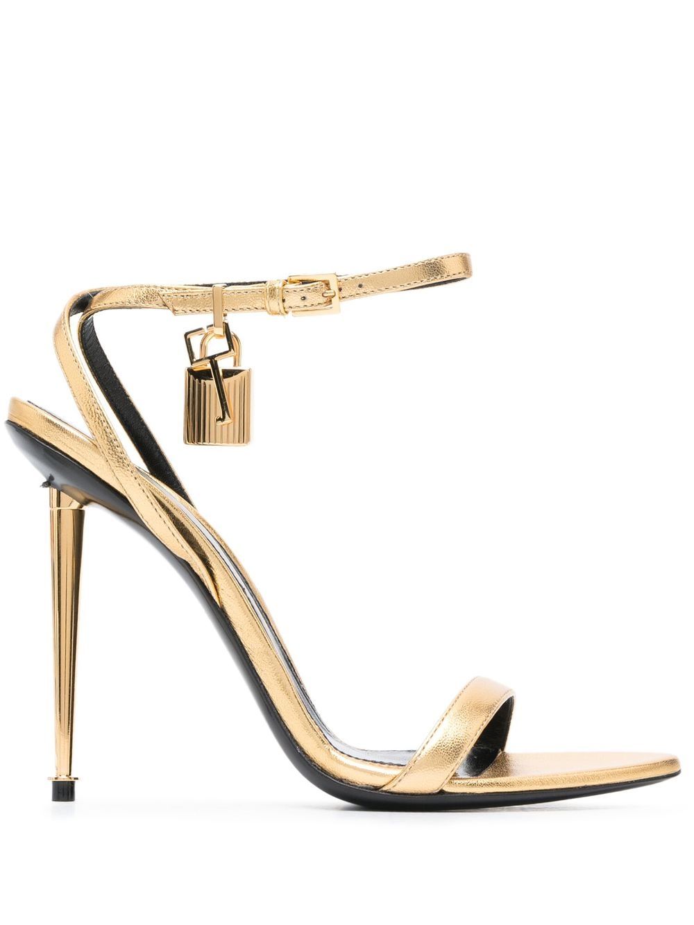TOM FORD Padlock 高跟金属感凉鞋 - 金色