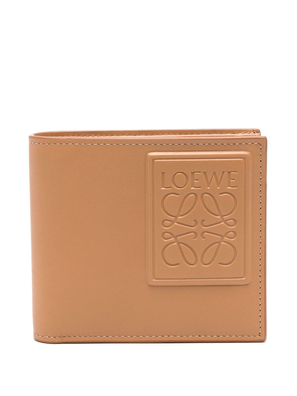 LOEWE 花字凹面压花皮质钱包 - 褐色