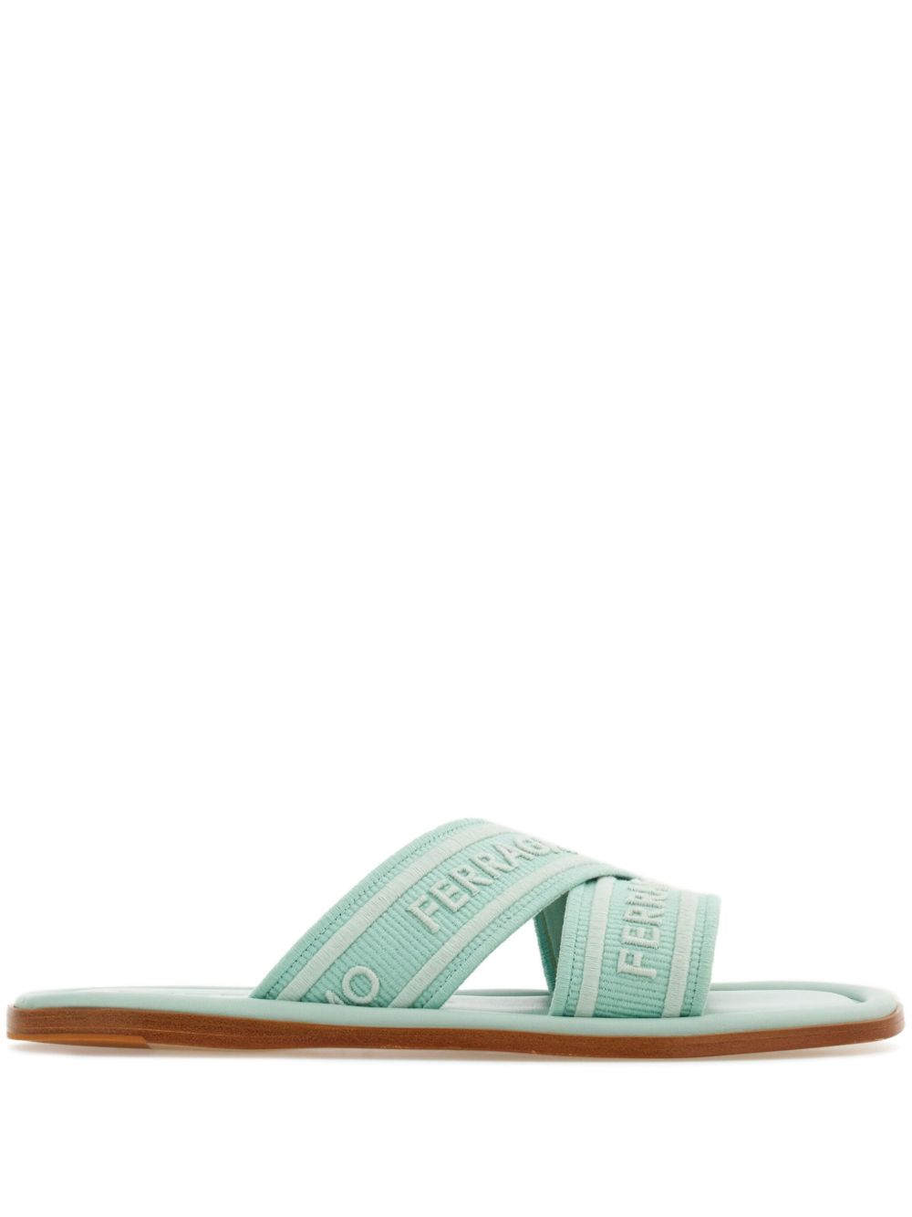 Ferragamo logo印花圆头拖鞋 - 绿色