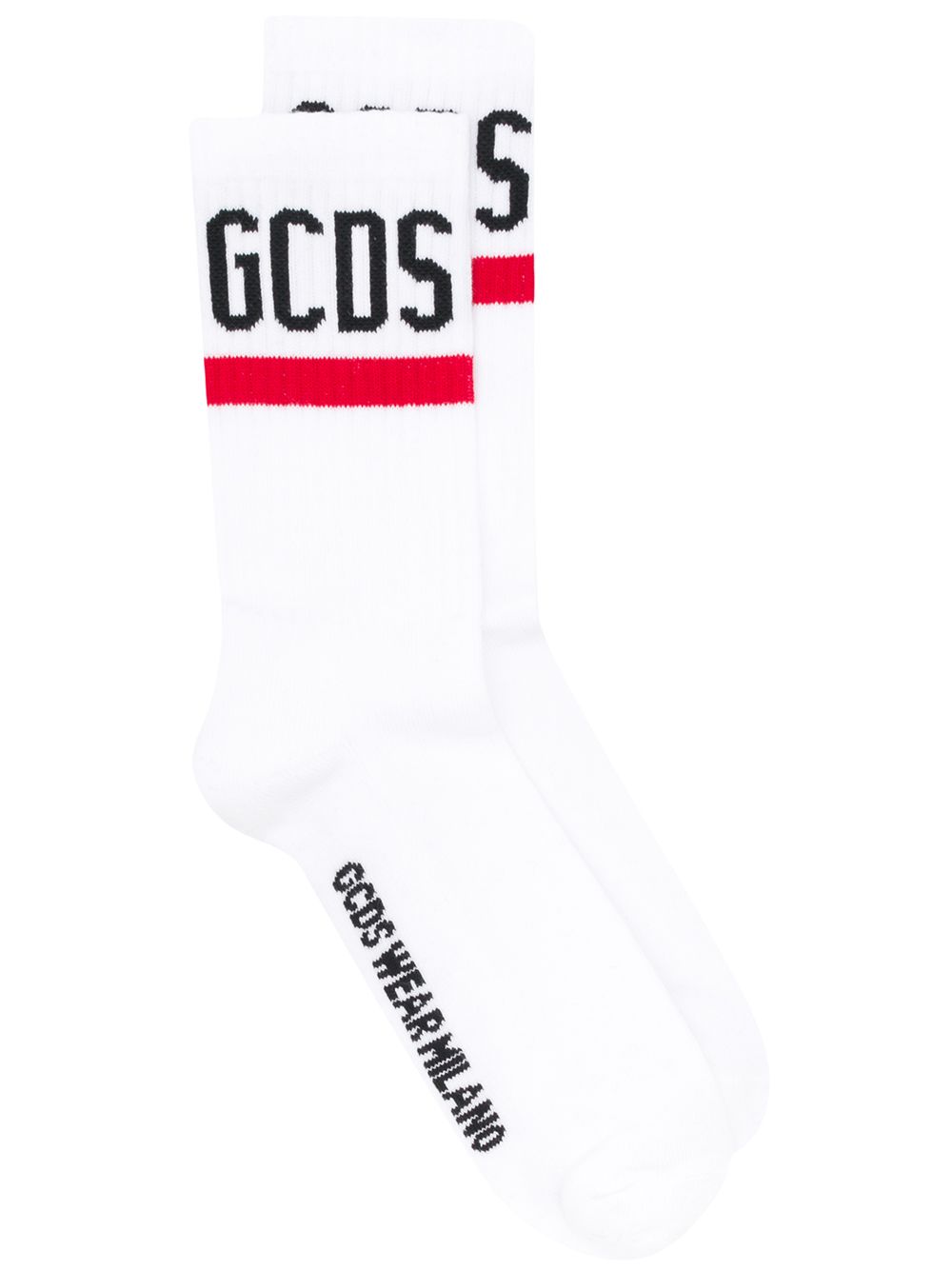 GCDS 对比logo罗纹针织袜 - 白色