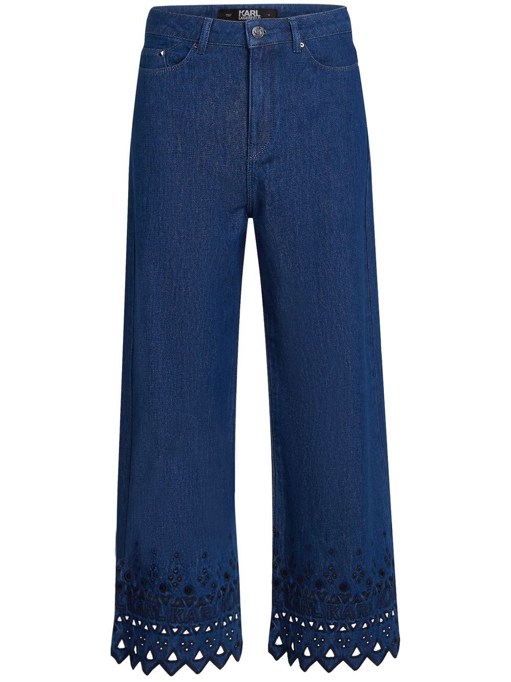 Karl Lagerfeld Jeans 马德拉刺绣露踝牛仔裤 - 蓝色