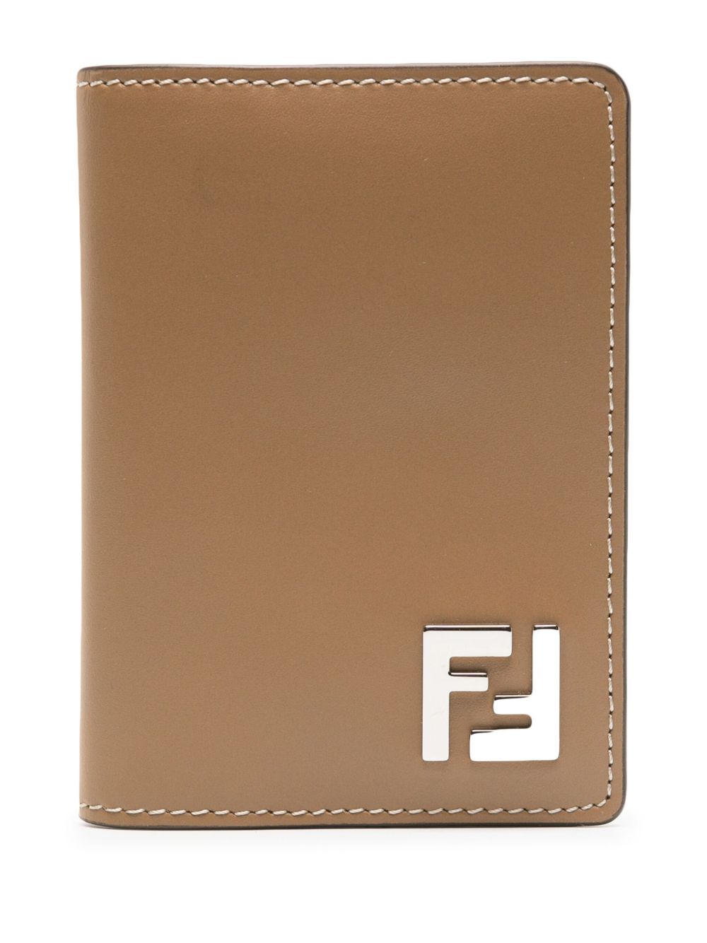 FENDI FF logo标牌人造皮革卡夹 - 褐色