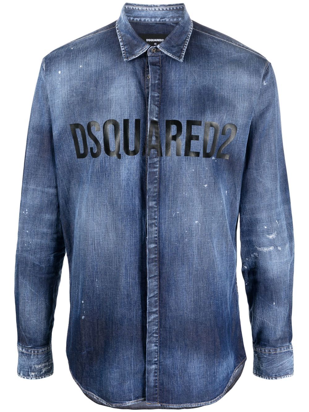 DSQUARED2 logo印花排扣牛仔衬衫 - 蓝色