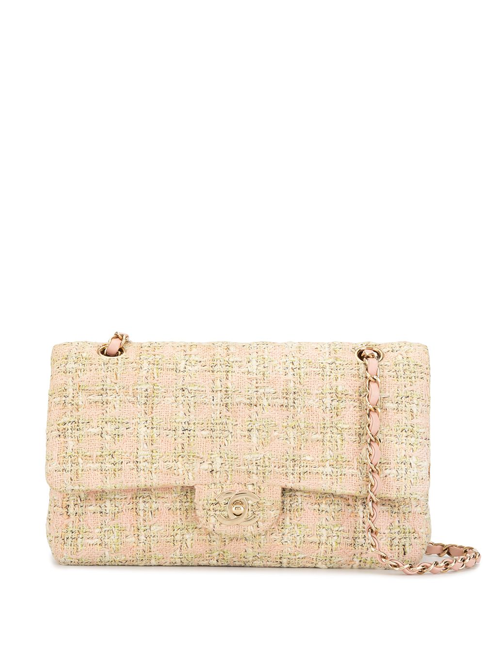 CHANEL Pre-Owned 双翻盖粗花呢单肩包 - 彩色