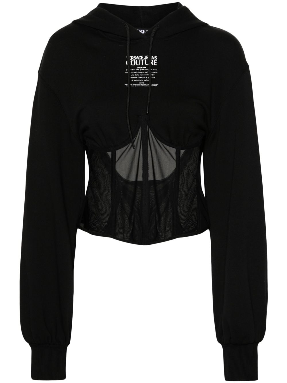 Versace Jeans Couture 网纱拼接棉连帽衫 - 黑色