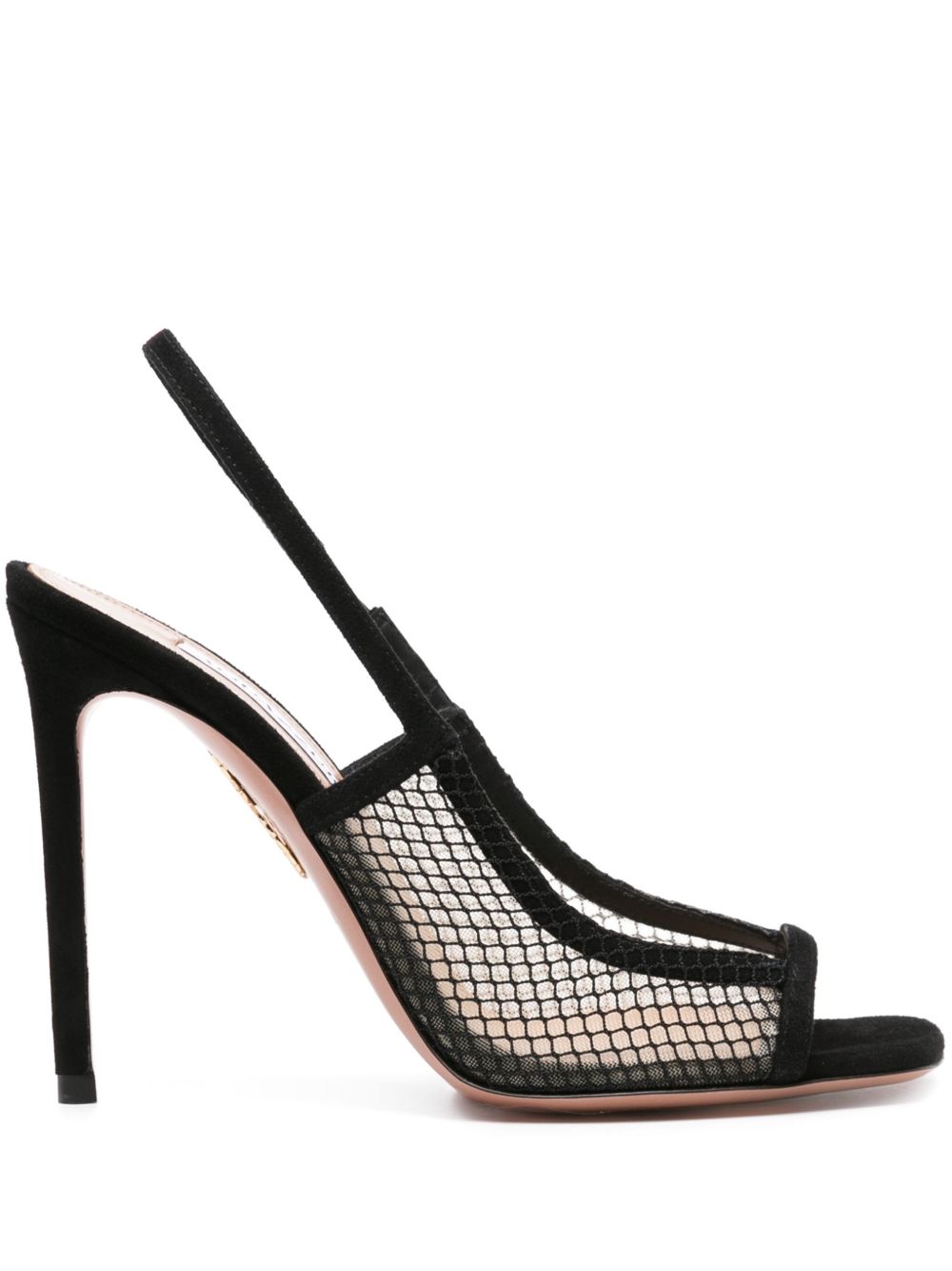 Aquazzura 网纱拼接绒面皮凉鞋 - 黑色