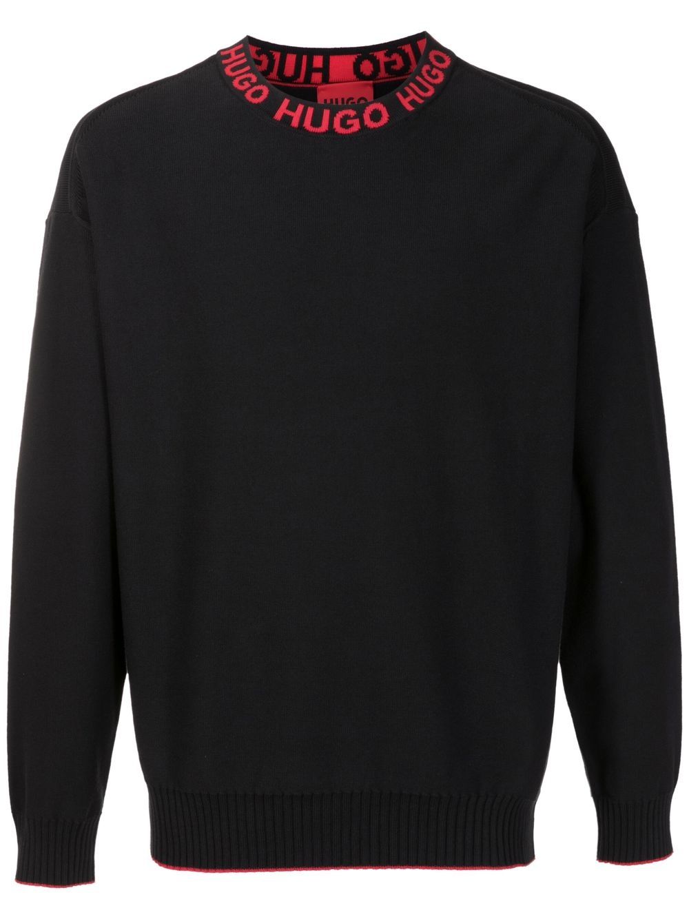 HUGO logo领密织棉毛衣 - 黑色
