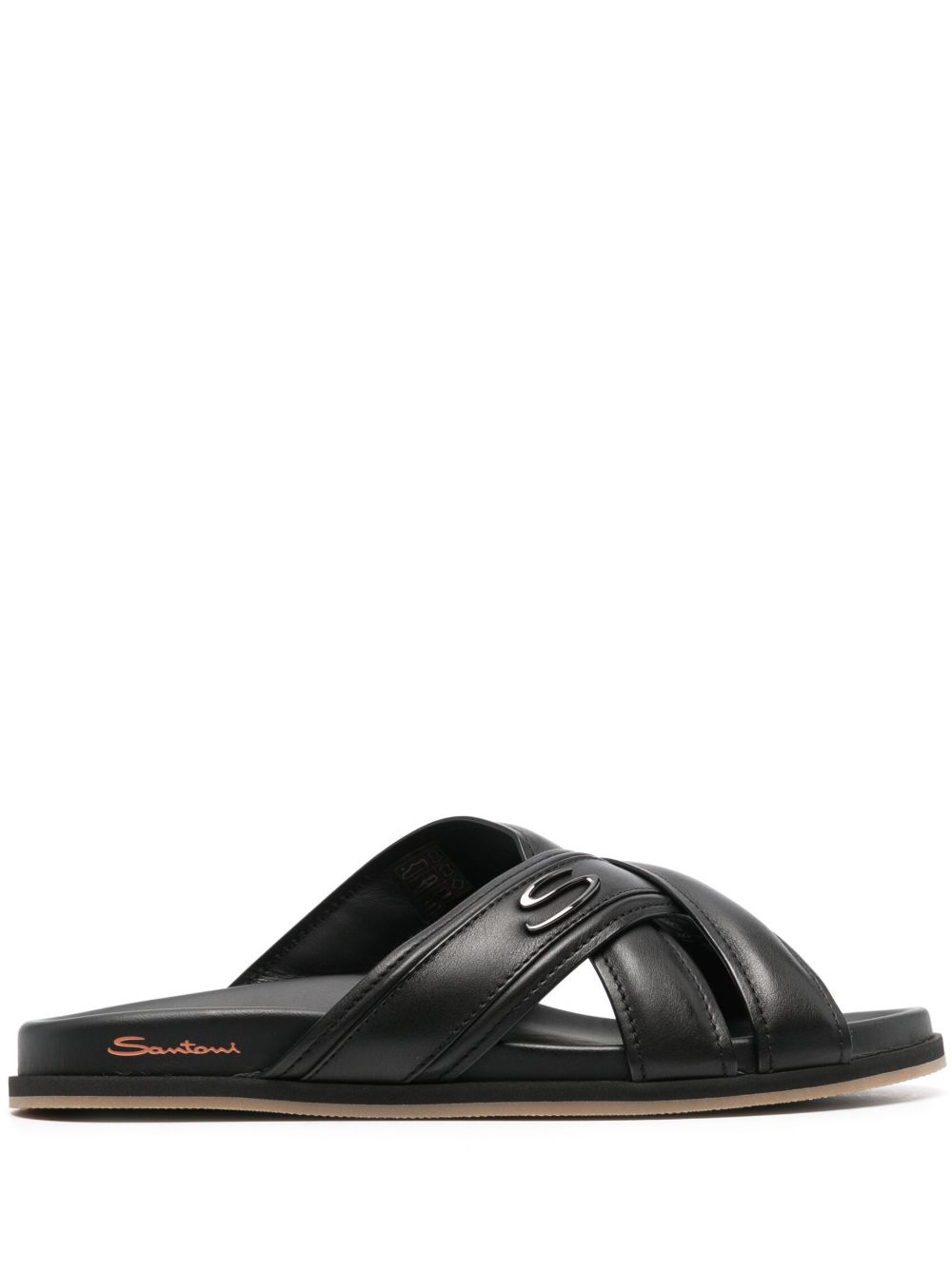 Santoni 交叉带皮质凉鞋 - 黑色