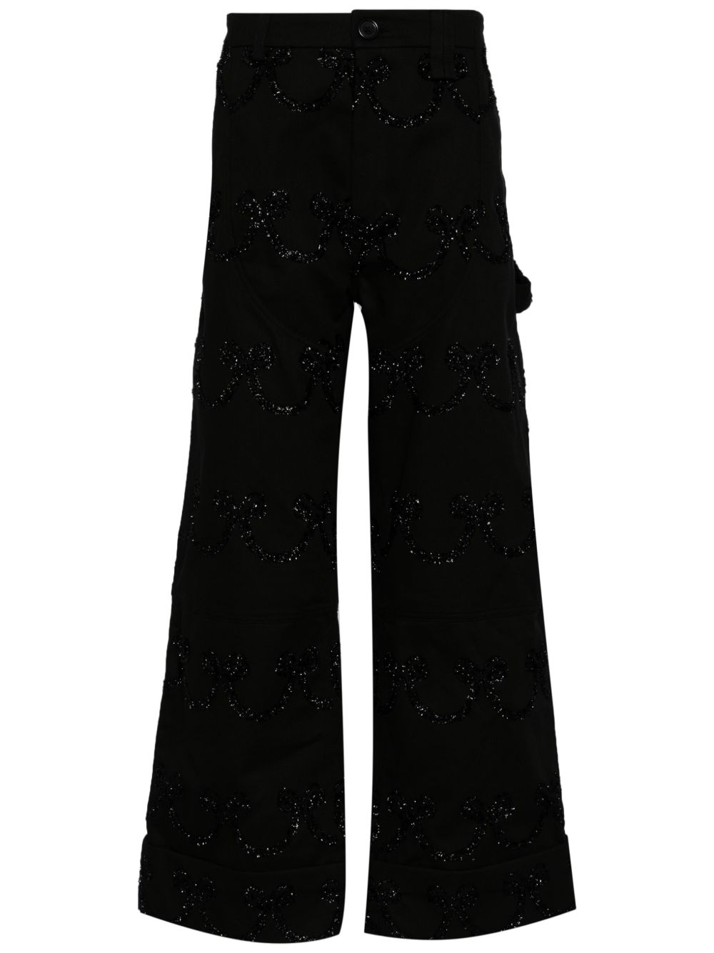 Simone Rocha 晶饰阔腿棉长裤 - 黑色