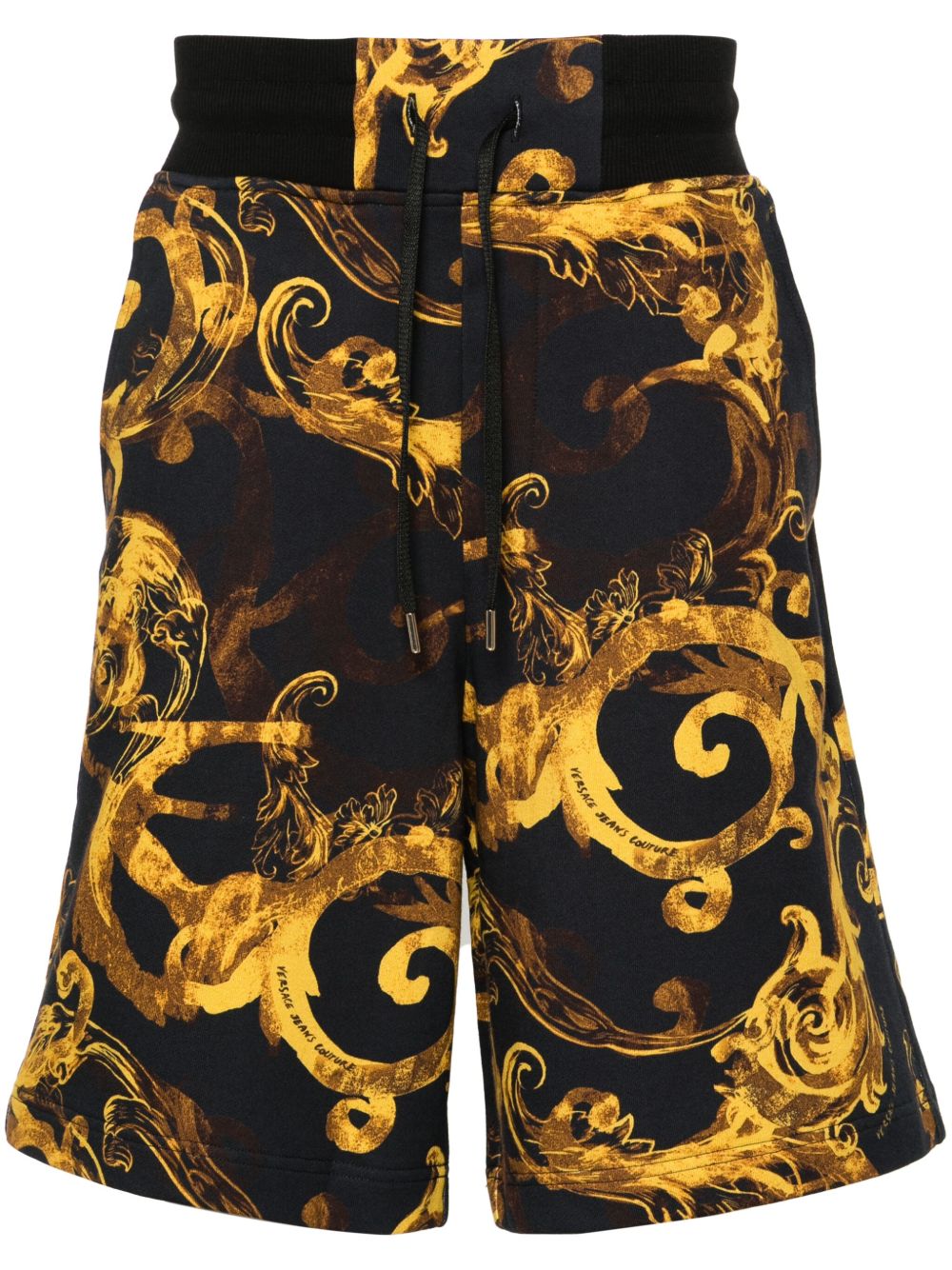 Versace Jeans Couture 巴洛克印花棉运动短裤 - 黑色