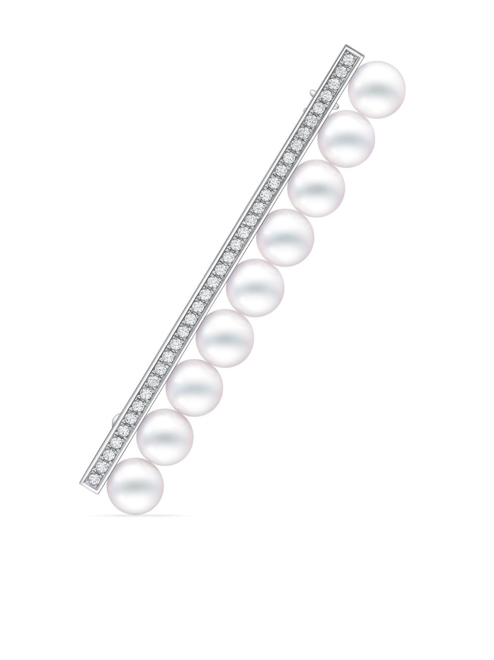 TASAKI 18K白金 Collection Line Balance Iconic 钻石阿古屋珍珠胸针 - 银色