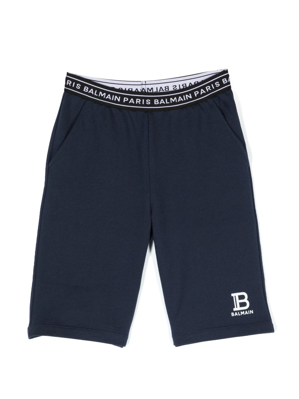 Balmain Kids logo裤腰短裤 - 蓝色