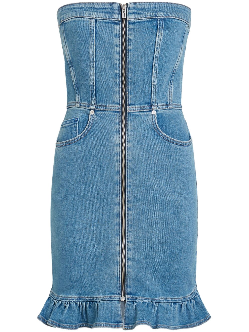Karl Lagerfeld Jeans 荷叶边下摆牛仔抹胸式连衣裙 - 蓝色