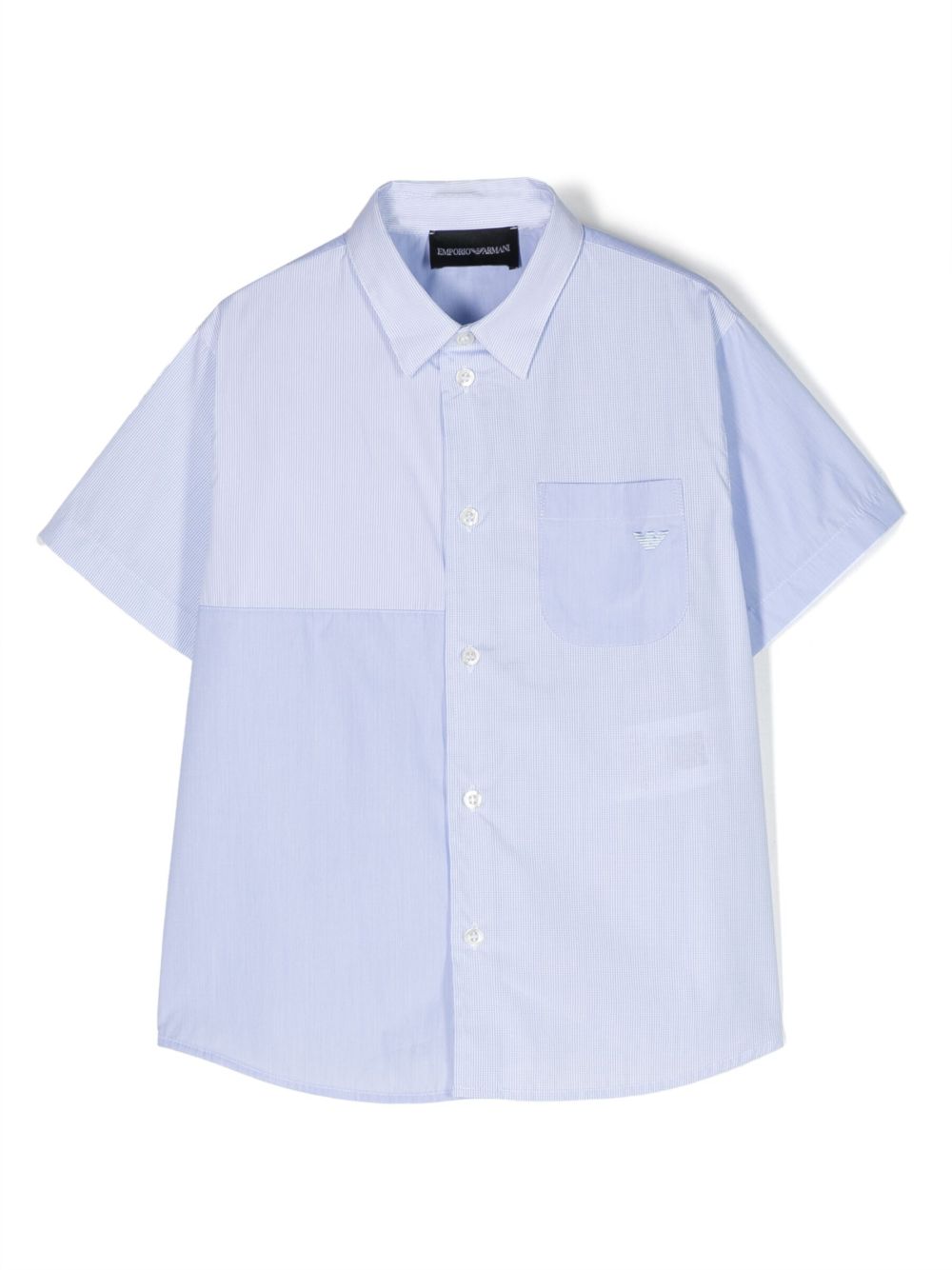 Emporio Armani Kids logo刺绣拼接棉衬衫 - 蓝色