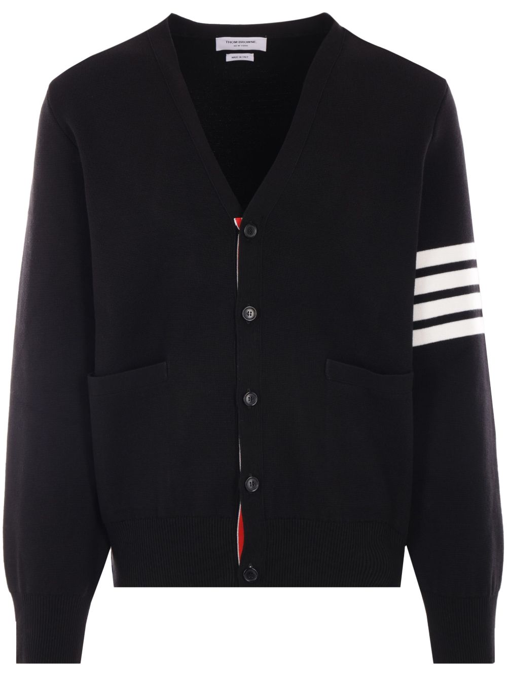 Thom Browne 条纹细节棉开衫 - 001 BLACK