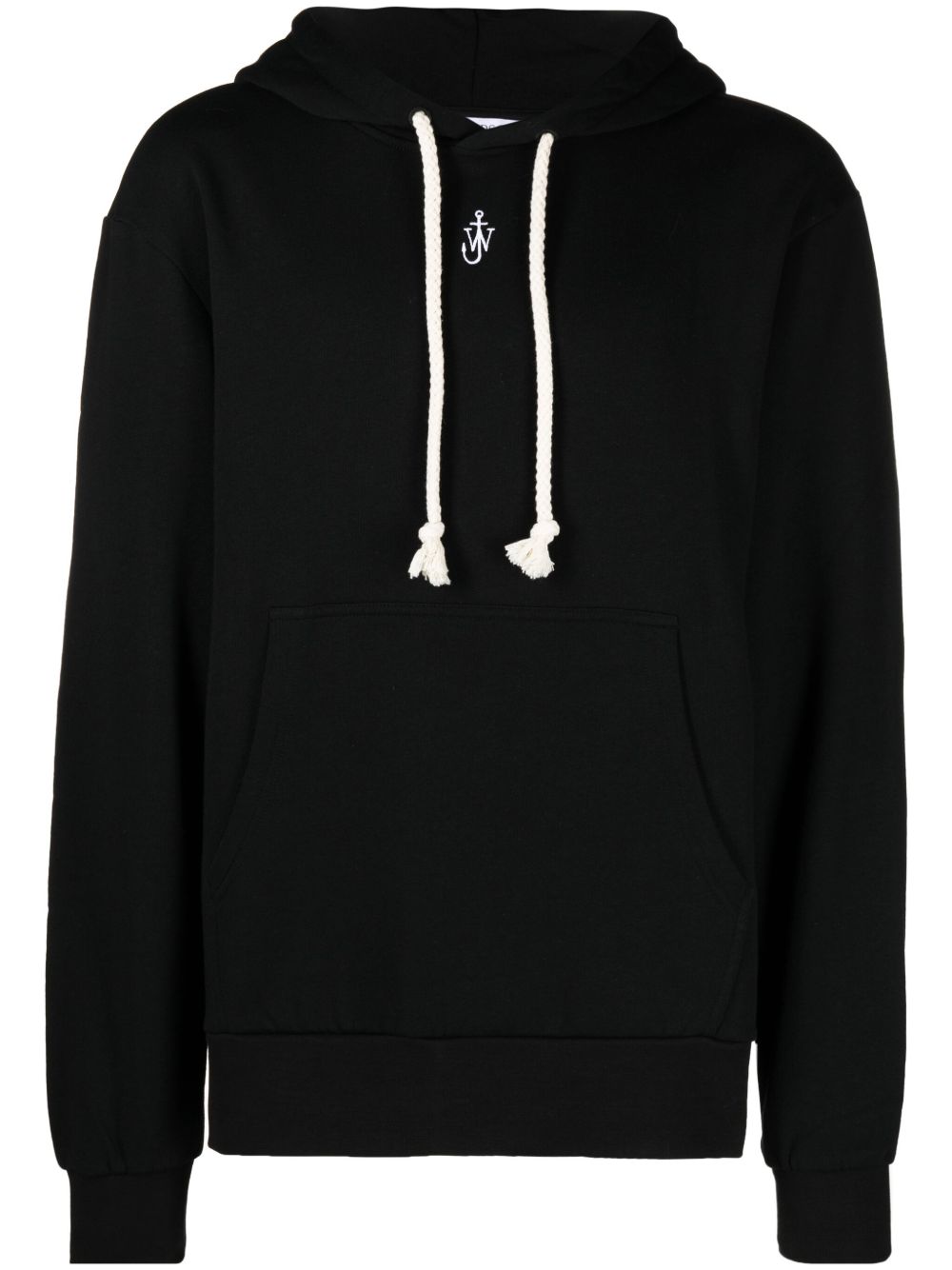 JW Anderson logo刺绣抽绳连帽衫 - 黑色