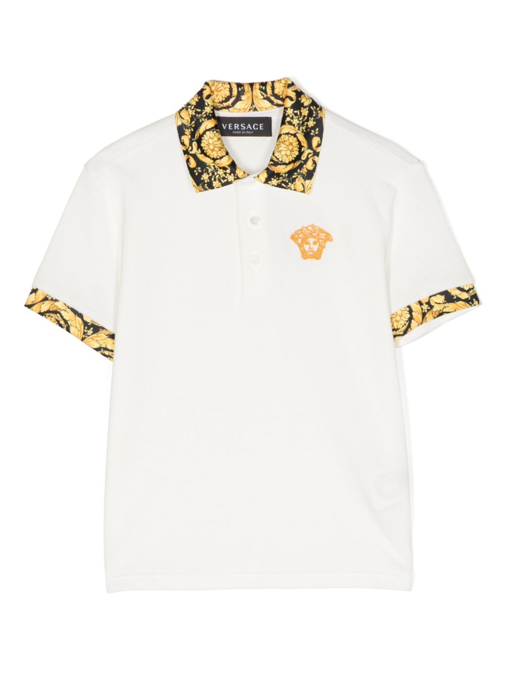 Versace Kids Barocco 印花棉polo衫 - 白色