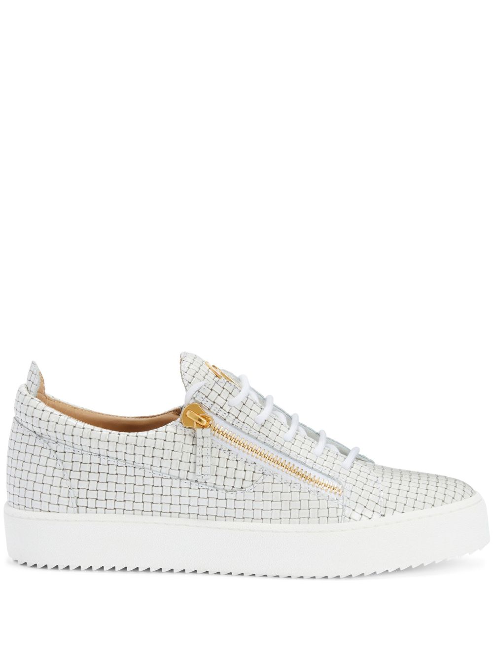 Giuseppe Zanotti Frankie 亮面编织皮质运动鞋 - 白色
