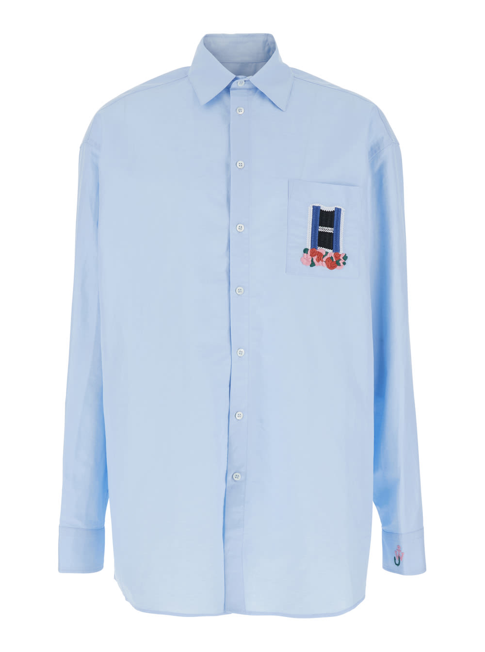 J. W. Anderson Light Blue Shirt With Classic Collar And Embroidery Detail On Front And Cuff In Linen And Cotton Blend Man