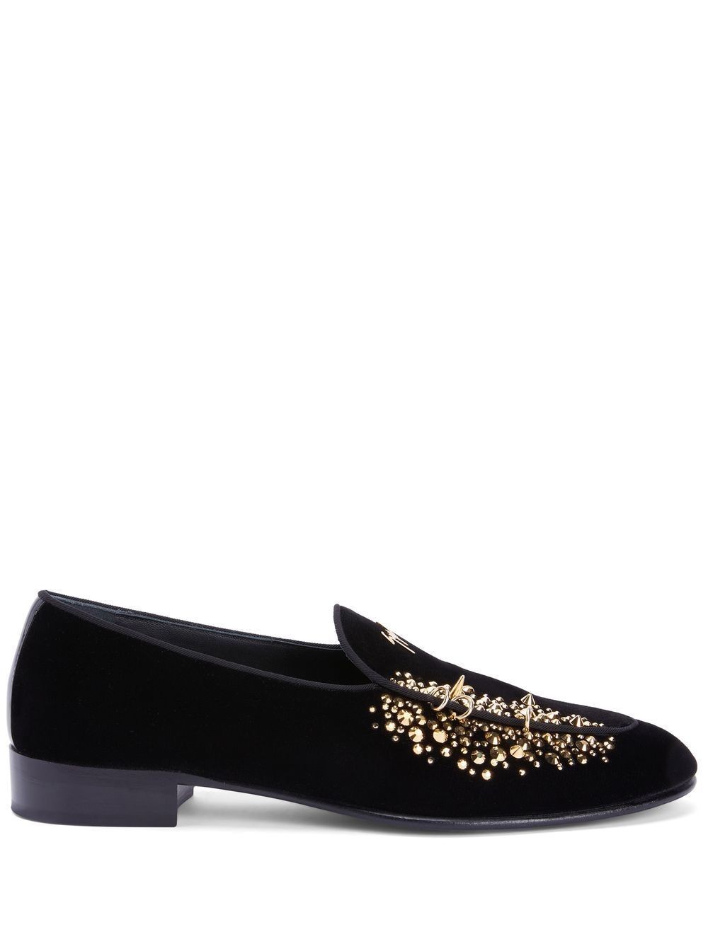 Giuseppe Zanotti Alvaro 铆钉丝绒乐福鞋 - 黑色