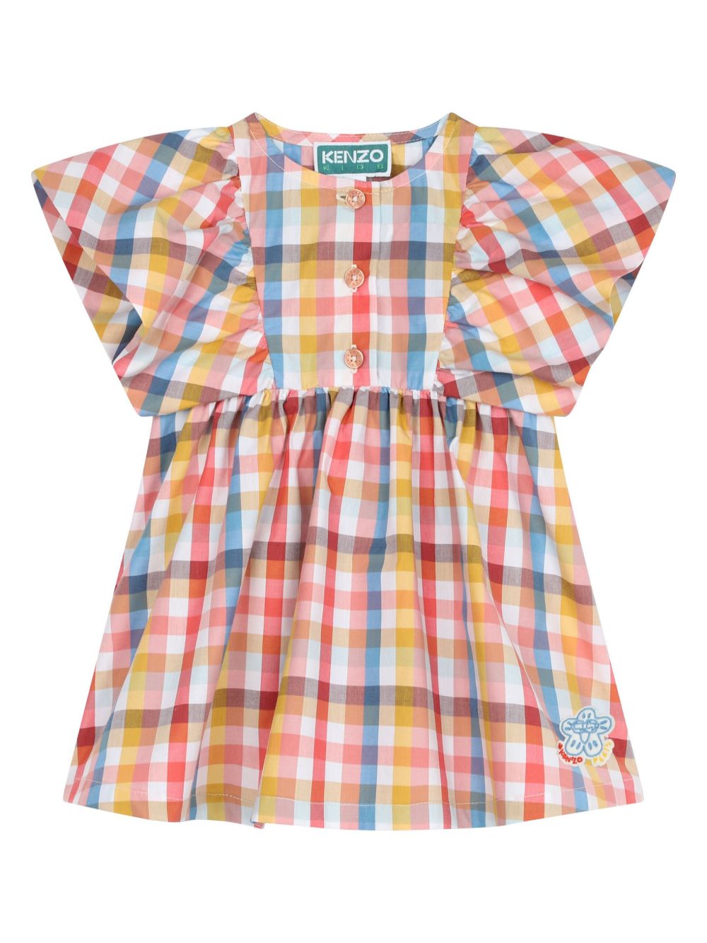 Kenzo Kids 格纹棉连衣裙 - 黄色