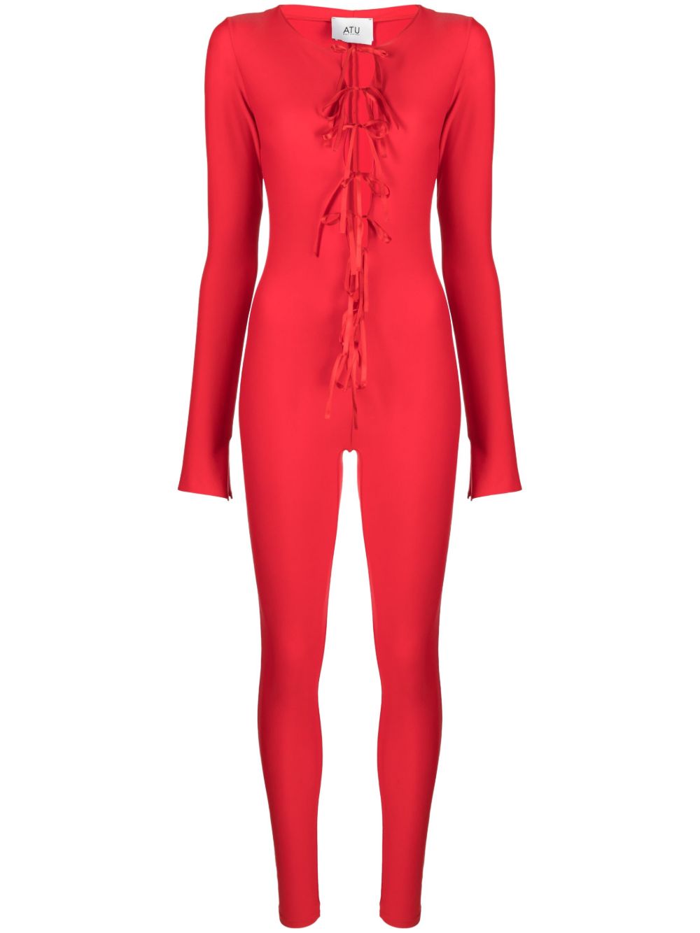 Atu Body Couture 系带开合缎面设计紧身连衣裤 - 红色