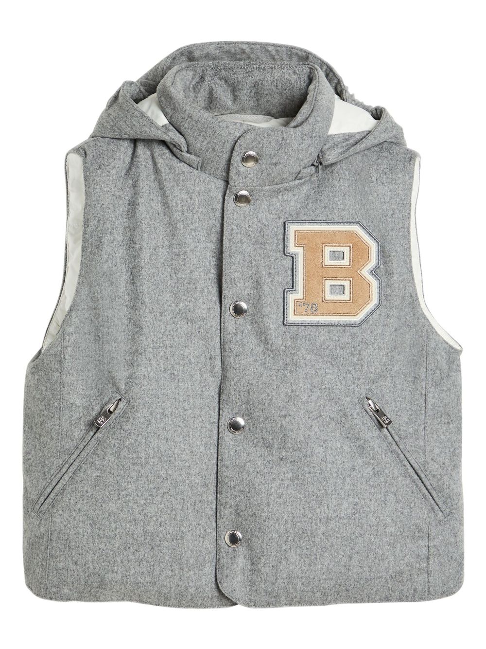 Brunello Cucinelli Kids 可拆卸兜帽羽绒马甲 - 灰色