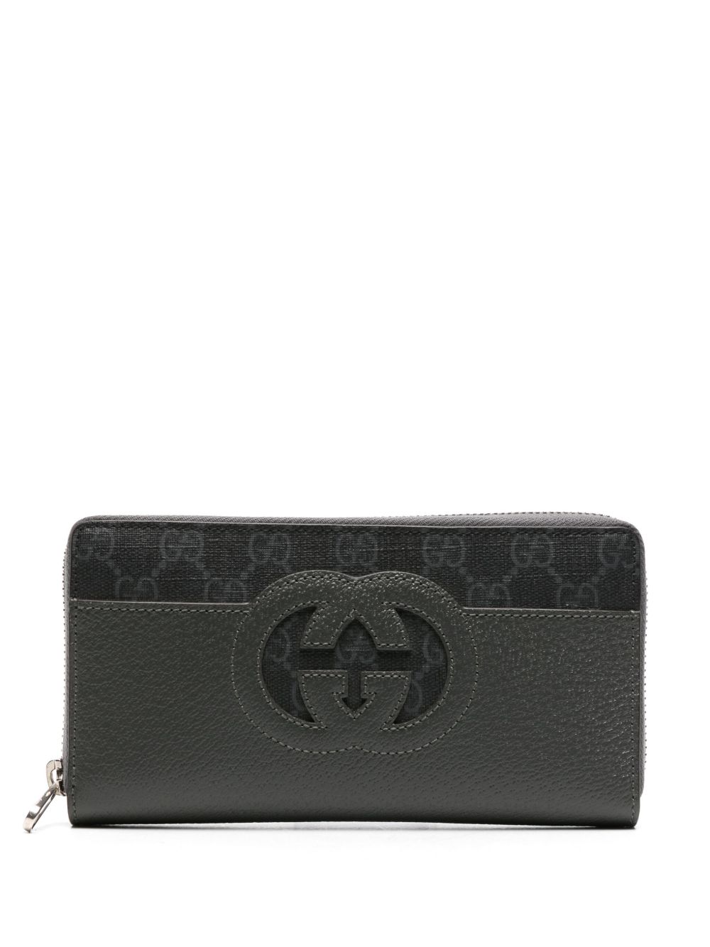 Gucci logo镂空皮质钱包 - 灰色