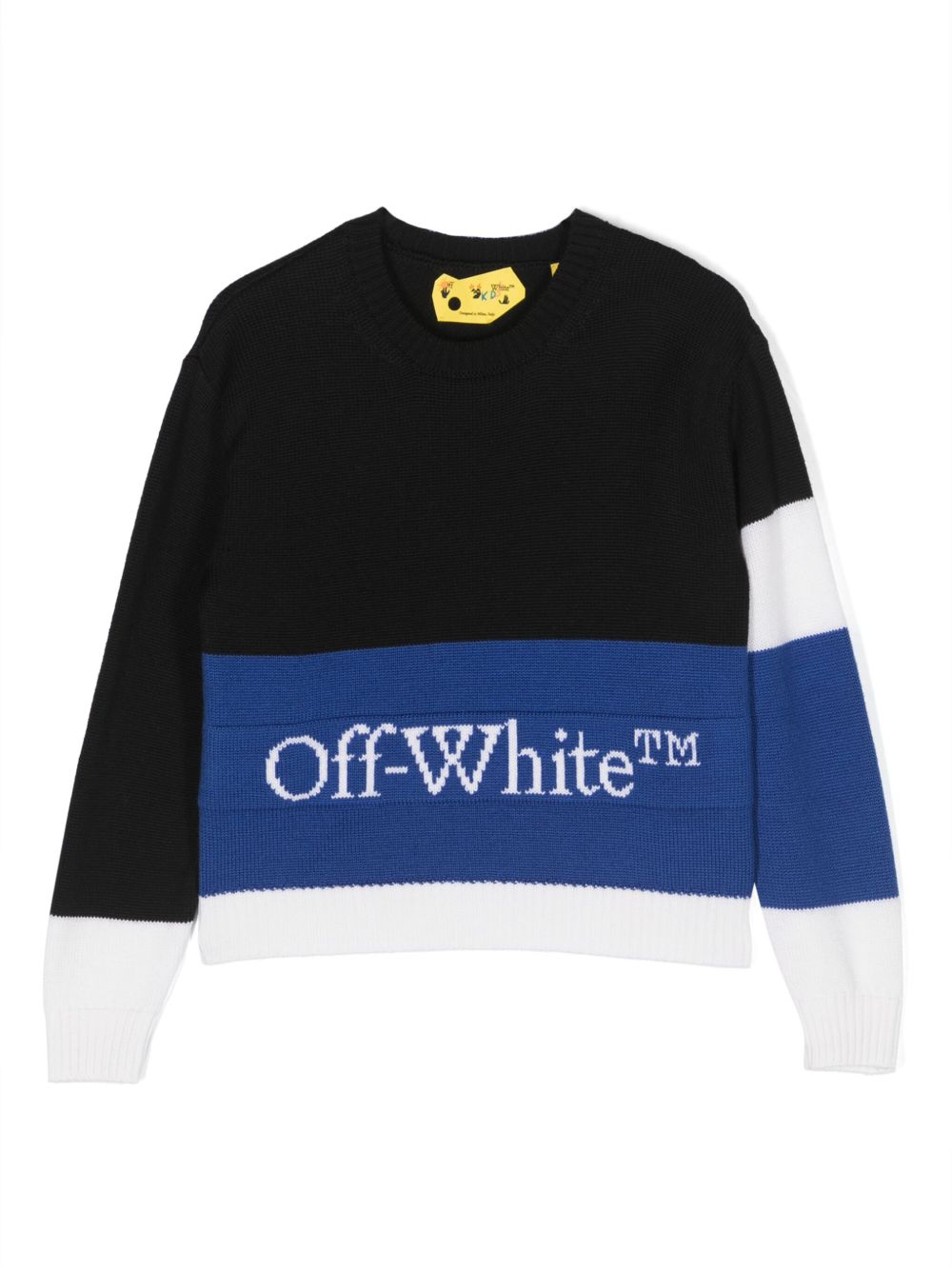 Off-White Kids 嵌花logo拼色毛衣 - 黑色