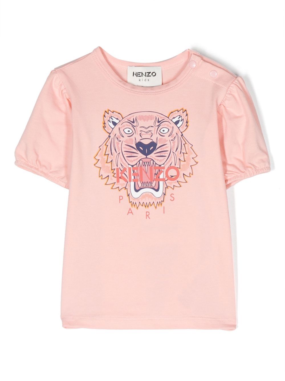 Kenzo Kids Tiger Head 图案棉T恤 - 粉色