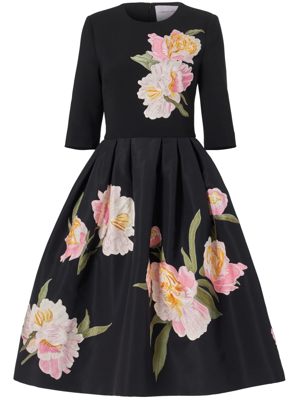 Carolina Herrera 花卉刺绣连衣裙 - 黑色