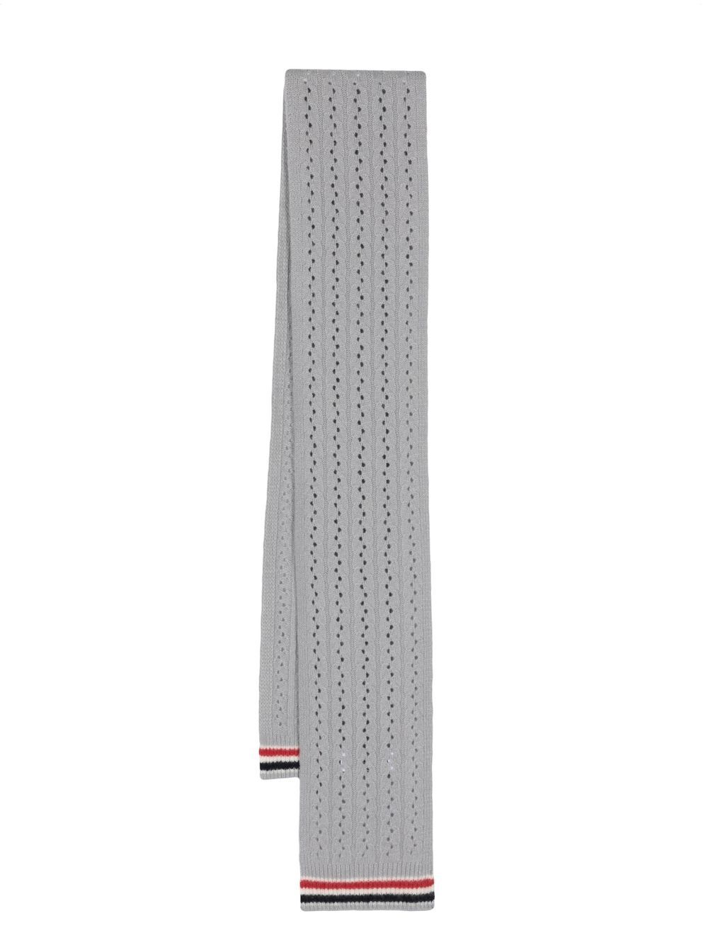 Thom Browne 网眼编织粗绞花围巾 - 灰色