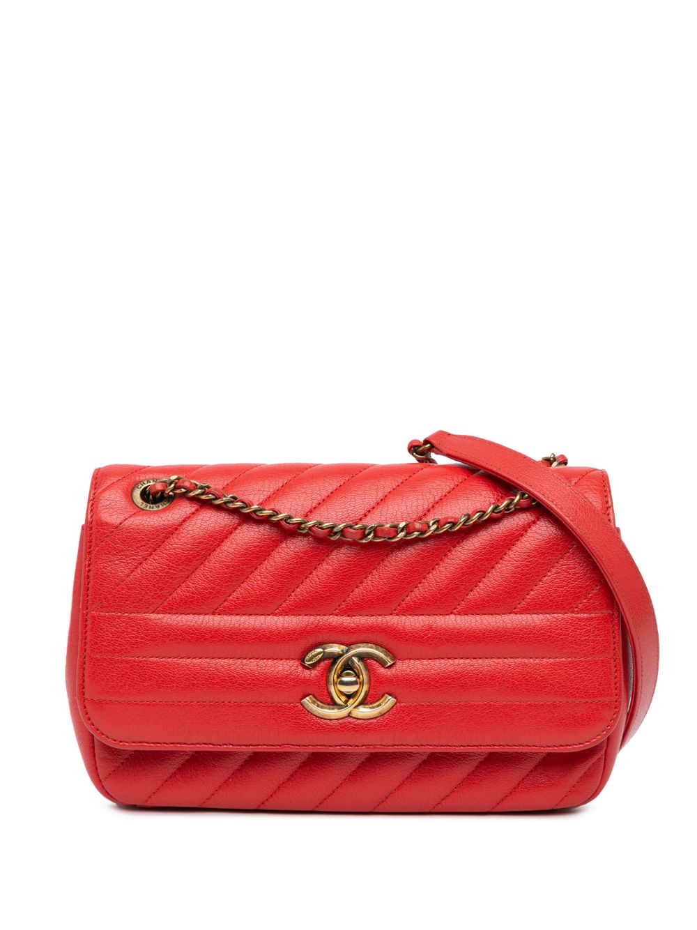 CHANEL Pre-Owned Diagonal Flap 小号绗缝山羊皮斜挎包（2016-2017年典藏款） - 红色