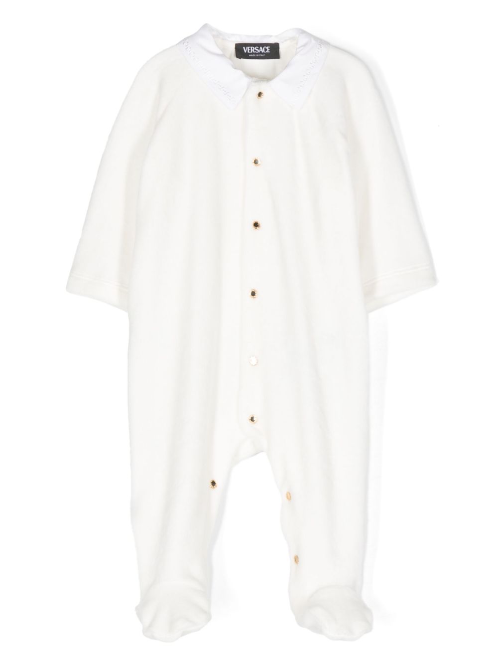 Versace Kids 希腊回纹图案刺绣丝绒睡衣套装 - 白色