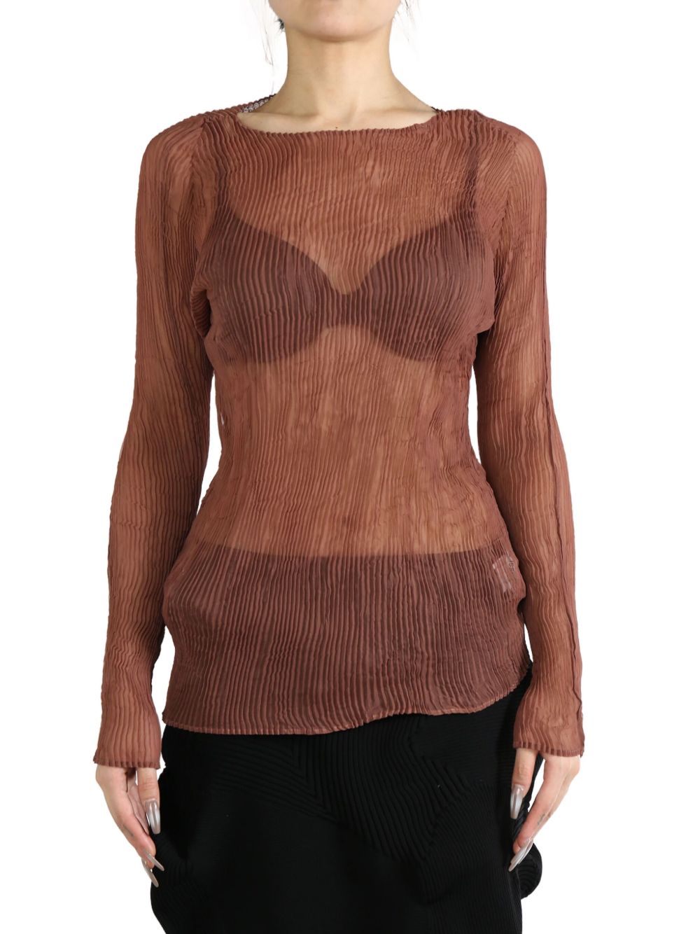 Issey Miyake crinkled-finish top - 褐色