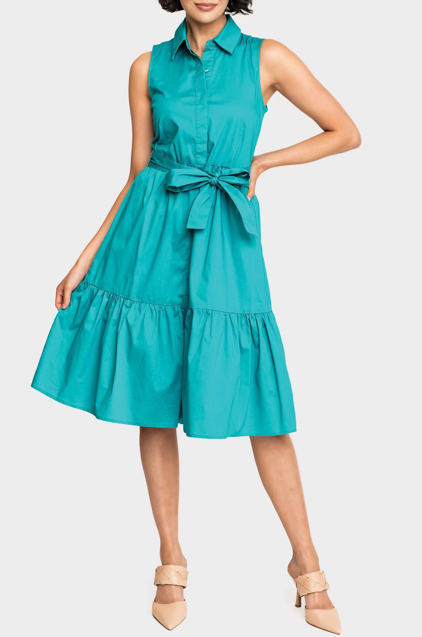 Sleeveless Midi Poplin Shirt Dress - Jadeite XS