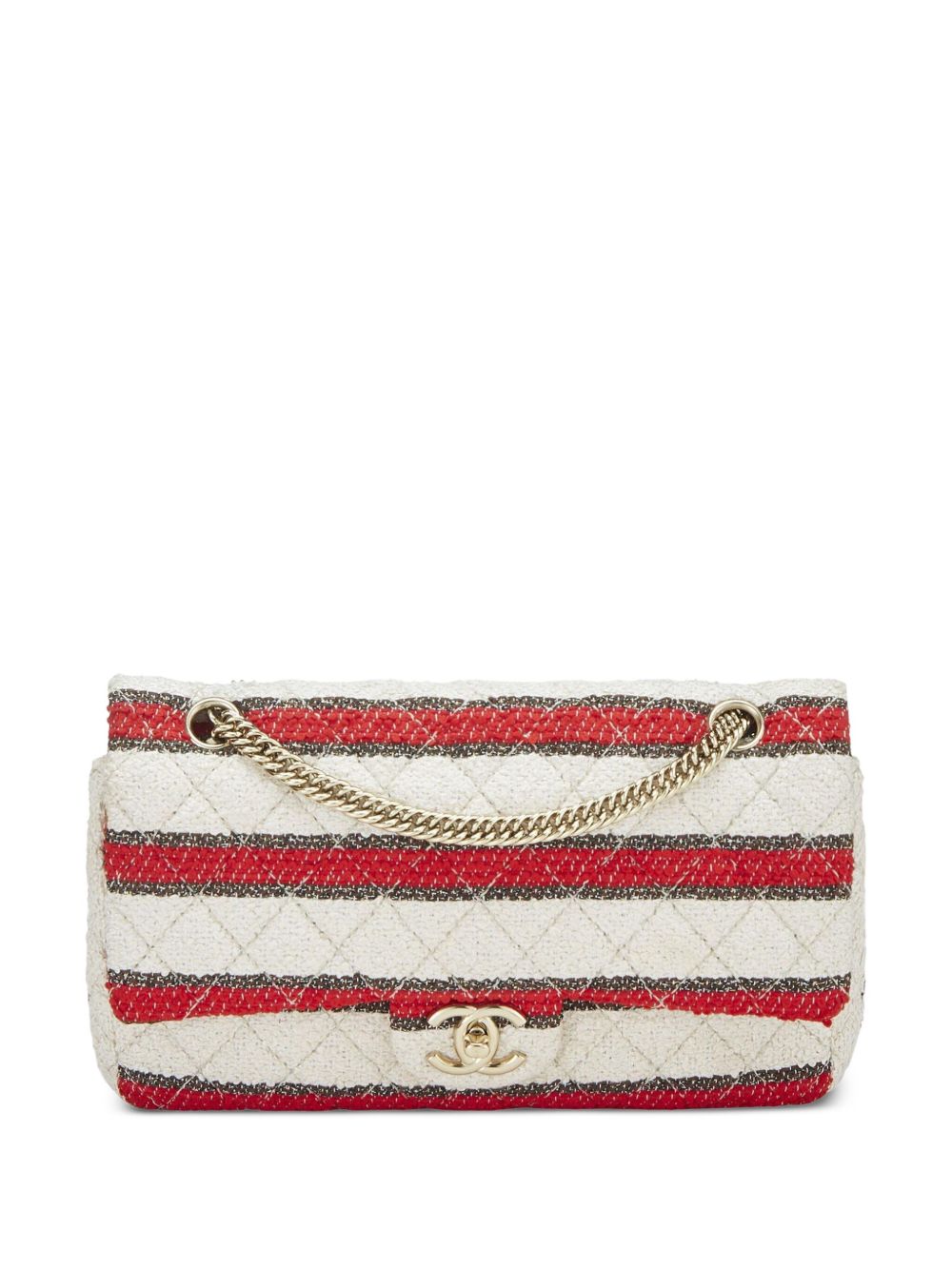 CHANEL Pre-Owned Classic Flap 条纹中号单肩包（2009年典藏款） - 红色
