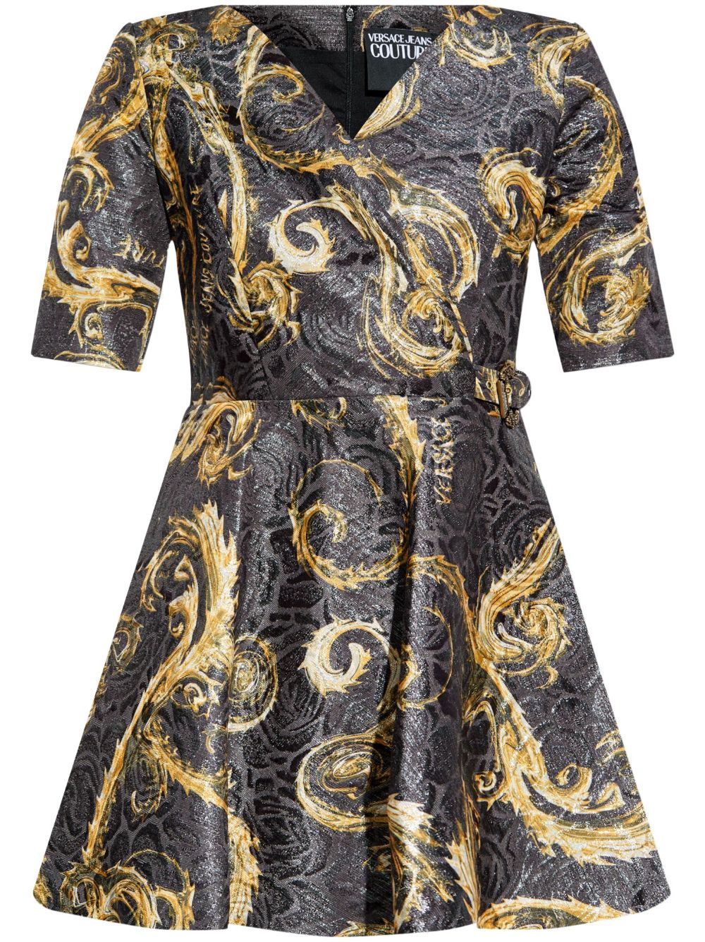Versace Jeans Couture Barocco 印花迷你连衣裙 - 黑色