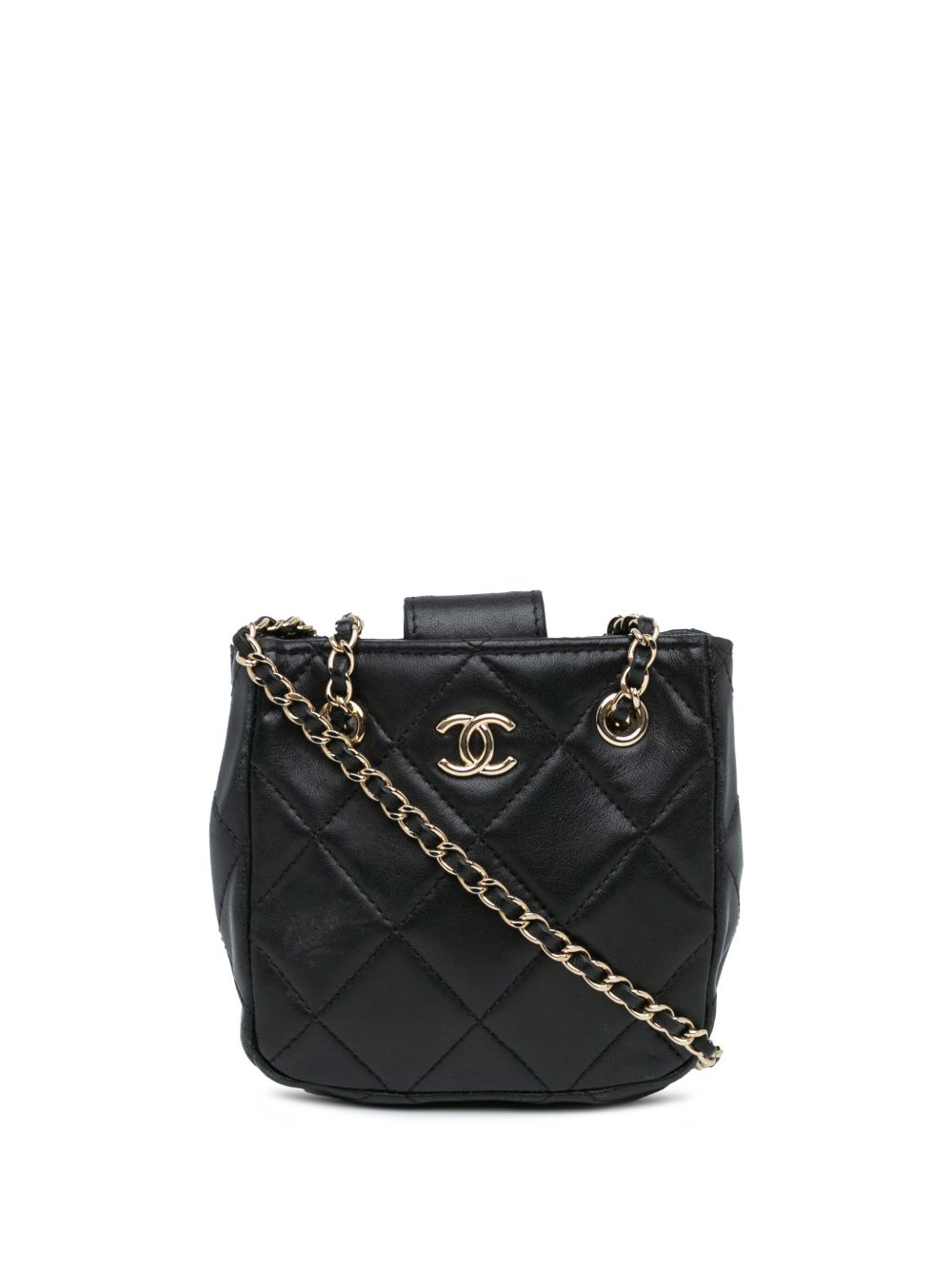 CHANEL Pre-Owned Tiny Shopping 绗缝小羊皮搭链斜挎包（2021年典藏款） - 黑色