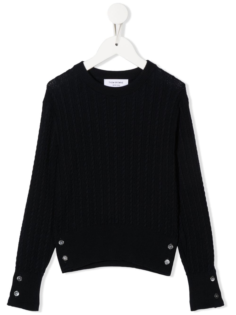 Thom Browne Kids 粗绞花针织长袖卫衣 - 黑色